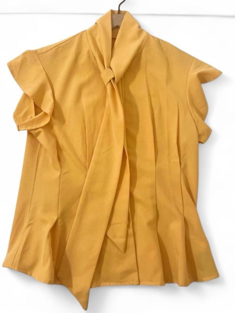 Retro Stage Yellow Bow Neck Blouse Flutter Sleeve Romantic Mod Vintage Statement